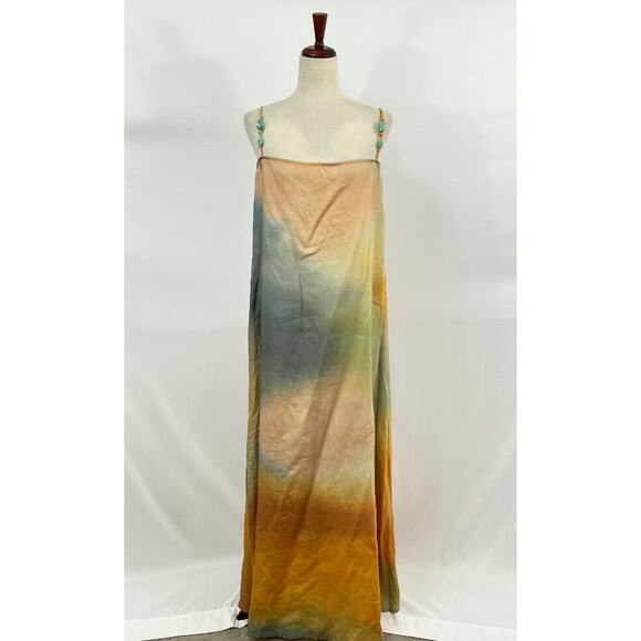 STAUD Sz L Large Laura Linen Dress Pastel Clouds Maxi Beaded Straps NWT - Picture 6 of 12